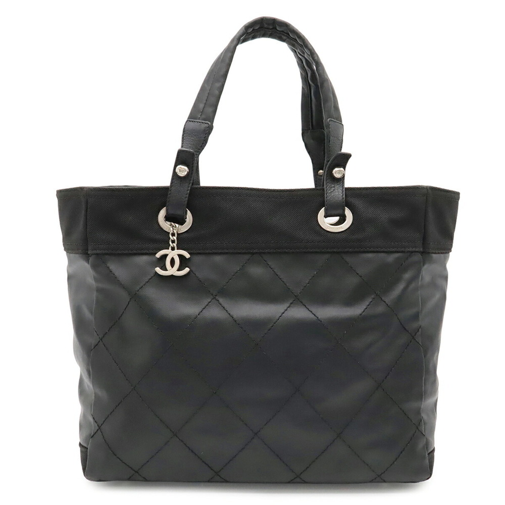 CHANEL Paris Biarritz Tote MM Bag Shoulder Coated Canvas Black A34209